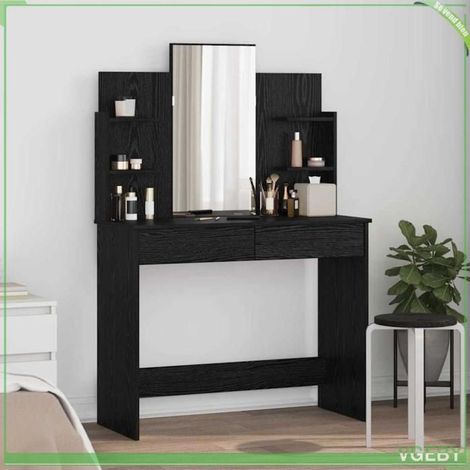 Table de maquillage - ABI - Chêne noir - Miroir intégré - Grand espace de stockage (1/5)