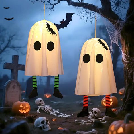 2er-Pack gruselige Geister mit Lichterketten für Halloween, Party-Dekorationen für Veranda, Garten, Hof, Rasen (1/5)