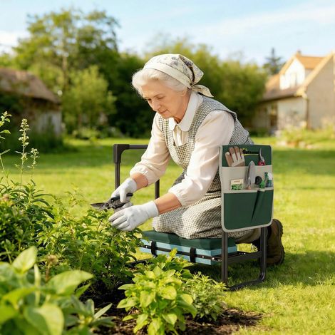 Coussin et siège de jardin pour genoux, capacité de charge de 150 kg, tabouret de jardin avec assise rembourrée pour les genoux, pieds extensibles en acier