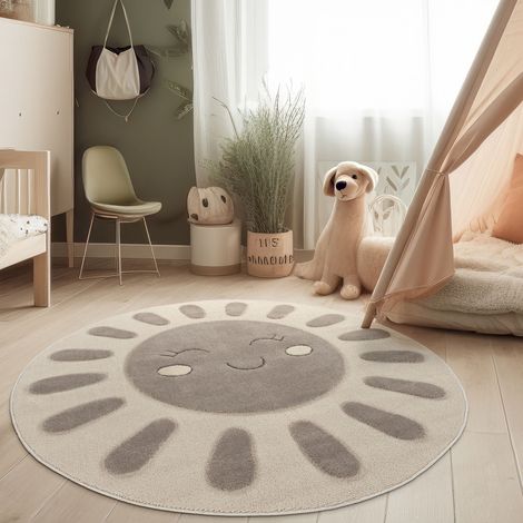 Paco Home Tappeto moderno per cameretta bambino Tappeto da gioco morbido Effetto 3D Toni naturali Ø 160 cm tondo, Crema 3