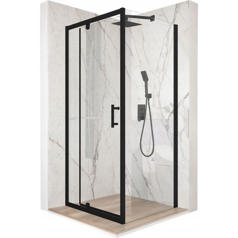 Duschkabine – 80 x 80 x 195 cm – Schwarz – 6 mm Sicherheitsglas – Mattierte Oberfläche (1/5)
