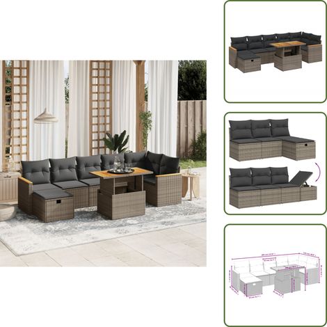 8-tlg. Garten-Sofagarnitur mit Kissen Grau Poly Rattan - Gartenmöbel Set - PE-Rattan Möbel - Outdoor Lounge - Garten Sofa - Gartenset (1/5)