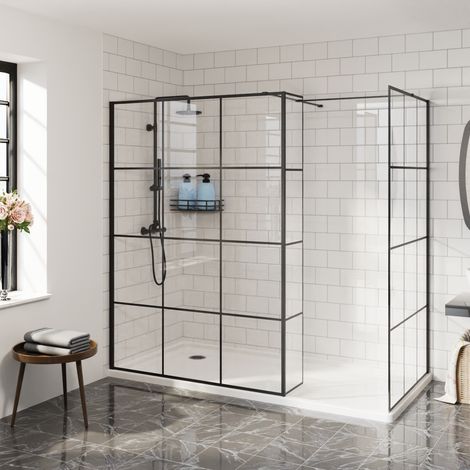 Aquariss 1200+1200 Wetroom Screen+215 Return Panel Black Grid (1/5)
