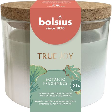 Bolsius Duftkerze mit Korkdeckel True Joy grün Botanic Freshness Duftkerzen