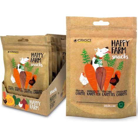 Happy Farm Snacks Poulet avec carottes 12 sachets de 80 g chacun.
