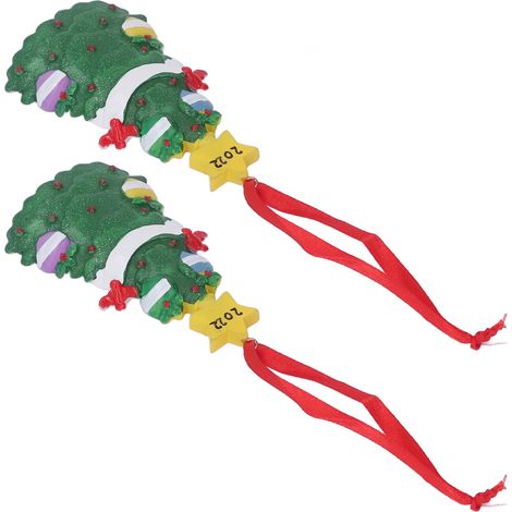 Set aus 2 handbemalten, skulpturalen Weihnachtsbaum-Anhängern aus Kunstharz, Hängedekoration für Zuhause 22 W245 (1/5)