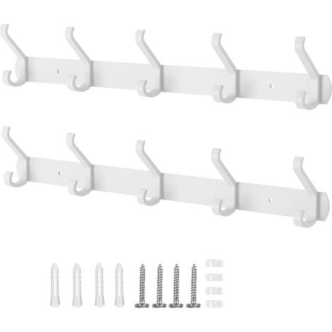 Juego de 2 percheros de pared con 5 ganchos - Metal - Para dormitorio, baño, cocina, vestidor - Blanco