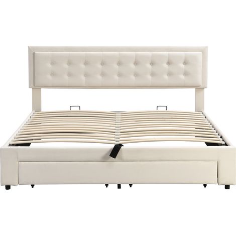 Letto contenitore capitonné in velluto beige 180 x 200 con rete HOMVRA (1/5)