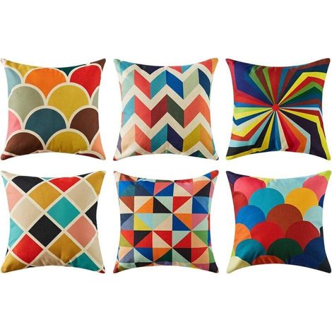 Housse Coussin 45x45 cm Canape Salon de Jardin Extérieur Décoration Scandinave 6 Pièces Coton Lin Lot de Taie d'Oreiller Carré Chambre Enfant Chaise Tonnelle Design Imprimé Geometrique Coloré (1/5)