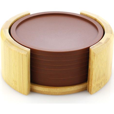 Dessous de verre ronds en silicone - Lot de 8 avec boîte - Dessous de verre en verre noir conçus pour les boissons, tasses, bars, verre - Dessous de verre de table en silicone marron (1/2)