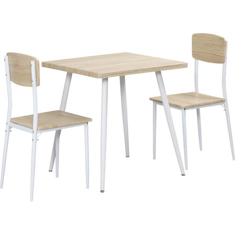 Set tavolo da pranzo 3 pezzi in MDF e metallo, effetto legno naturale e bianco, 1 tavolo e 2 sedie (1/4)