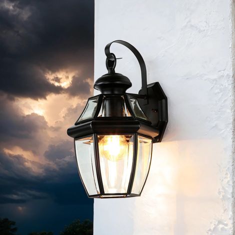 Außenleuchte Rustikal Vintage E27 IP23 regenfest H: 36 cm Schwarz Wandlampe Laterne Garten Haus Hof