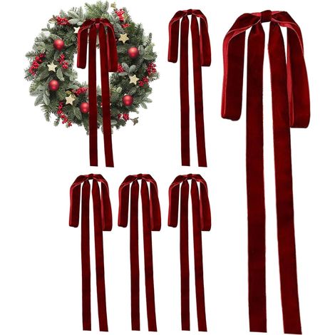 6 Samt-Weihnachtsschleifen, wiederverwendbare festliche Dekorationen für Treppen, Türen und Weihnachtsbaum (1/4)