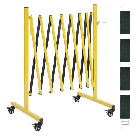 Barricada Extensible de 3,82 m, Barrera de Seguridad Plegable con Ruedas y Frenos, Valla Metálica Portátil, Aluminio, para Uso Industrial Construcción Control de Espacios, Color Negro Amarillo (1/5)