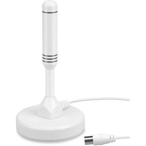 Antenne TV Interieur TNT HD Puissante Belgique – August DTA240 Digital et Numérique UHD, Magnétique Aimantée, Petite, Portable, Discrète, UHF VHF pour Salon, Caravane Camping-Car, câble 2m - Blanche