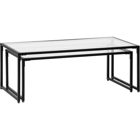 Couchtisch 2er-Set Beistelltisch Kaffeetisch Satztisch Glastisch Sofatisch Wohnzimmertisch schwarz aus Stahl für Wohnzimmer & Schlafzimmer
