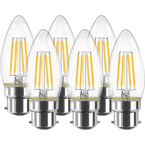 4W C35 B22 LED Filament Bulb - Candle Light Bulb - Warm White 2700K, 470lm 80Ra - Non-Dimmable (Pack of 6) (1/5)