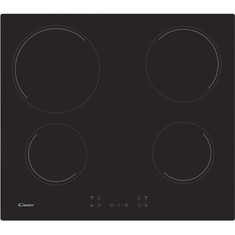 Candy – Plaque de cuisson vitrocéramique 4 foyers – Largeur 59 cm – Puissance 6500W – Commandes frontales – Sécurité enfants et anti-débordement