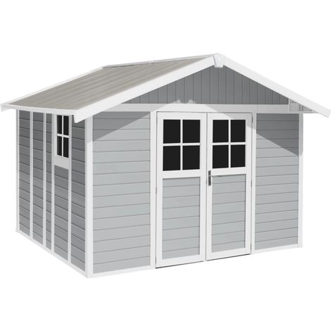 casetta da giardino in pvc grosfillex "deco 11" grigio e bianco 370x407x250 cm - cod. 22911235