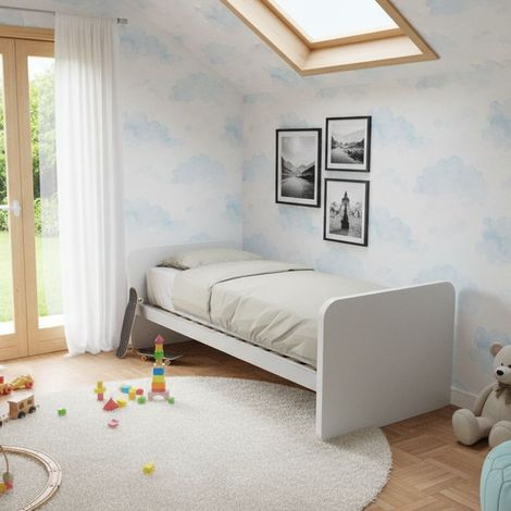 Letto singolo cameretta 80x190 con rete a doghe in acciaio e faggio - Bianco