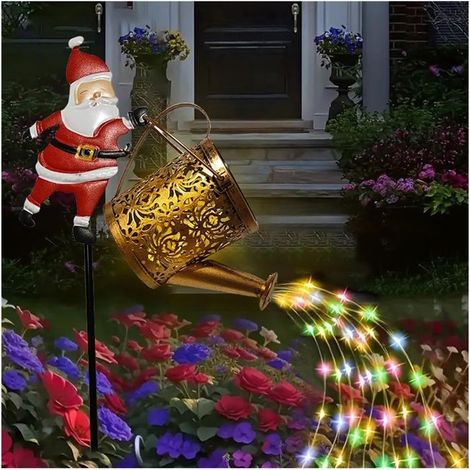 Arrosoir à lumière solaire extérieure avec support de Père Noël, lumière de jardin solaire étanche à LED, décoration de Noël (1/5)