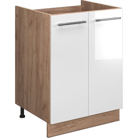 Spülenunterschrank Fame-Line, Weiß Hochglanz/Goldkraft Eiche, 60 cm, Vicco (1/5)