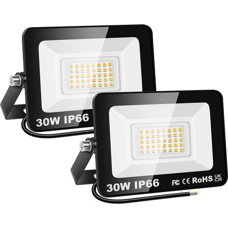 2 Pcs Projecteur LED Extérieur 30W 3000LM 3000K Blanc Chaud Spot LED Eclairage IP66 Étanche Projecteur Extérieur Eclairage de Sécurité Floodlight pour Jardin, Patio, Garage, Entrée