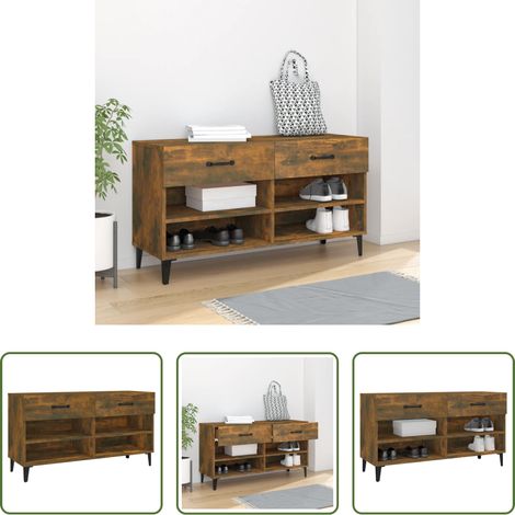 vidaXL Armoire bois - Meuble à chaussures Chêne fumé 102x35x55 cm Bois d'ingénierie (1/5)