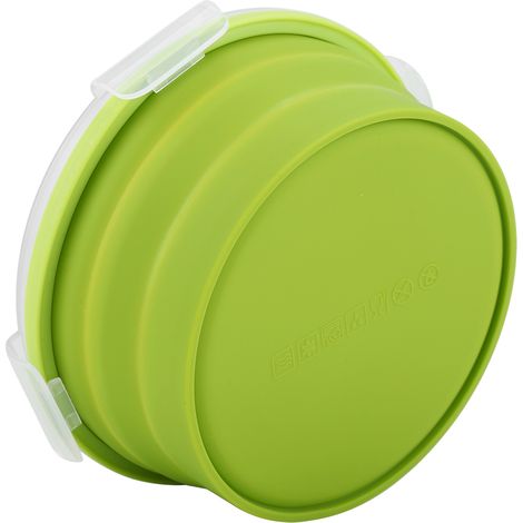 Boîte à bento ronde en silicone de 800 ml, pliable, pour déjeuner et micro-ondes (vert clair) (1/5)