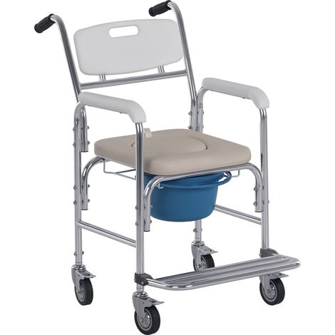 Chaise percée roulante imperméable avec siège en similicuir 4 roues 84x54x96 cm