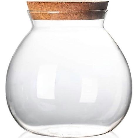 Bocal rond en verre transparent avec bouchon en liège, boîte à thé, petite boule de mousse, rangement DIY, décoration intérieure, 500 ml (17 oz)