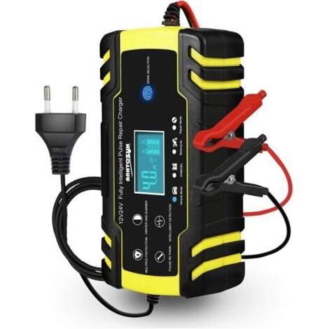Chargeur de batterie de voiture, 12V 8A, 24V 4A Chargeur de batterie de voiture, chargeur d'entretien intelligent automatique avec écran tactile LCD pour voitures, motos (batteries de 6Ah à 150Ah)- (1/5)