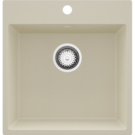PRIMAGRAN Evier Cuisine en Granit 48x50cm,Lavabo 1 bac + Kit de Vidage, Évier à Encastrer au meuble 50cm - Riga, Beige (1/5)