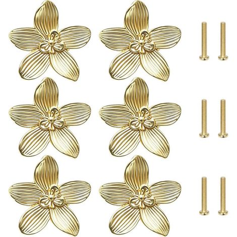 Goldene Blumen-Schrankknöpfe für Küche, Kommode, blumenförmiger Möbelknopf aus Zinklegierung, Möbelknopf aus Zinklegierung, für Nachttisch (1/4)