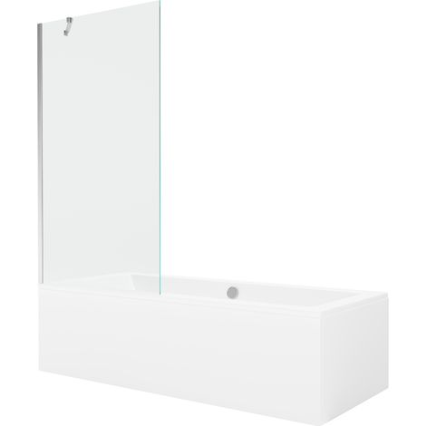 Mexen Cube rechteckige Badewanne 170 x 80 cm mit Verkleidung und 1-flügeligem Paravent 90 cm, transparent, Chrom - 550517080X95
