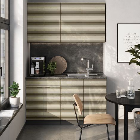 Cuisine Fame-Line, Chêne lambris/anthracite, 140cm, PT Chêne, Vicco