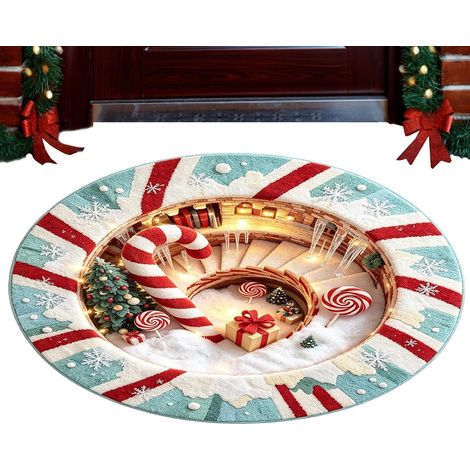 CCYKXA Runder Teppich mit Weihnachtsmotiv, 1 Meter, optische Täuschung, rutschfest, hübscher Teppich, dekorativer Bodenbelag für Zuhause, Landhaus, Eingangsbereich, Schlafzimmer (1/5)