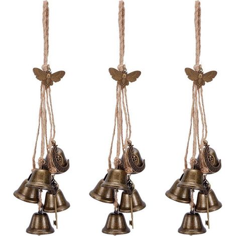 Set de 3 clochettes de sorcière pour poignées de porte, carillon en bronze antique avec clés magiques