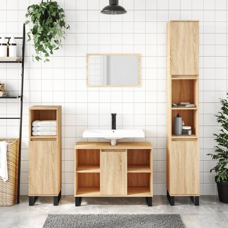 Armoire salle de bain Armoire de rangement Placard de Rangement Toilettes chêne sonoma 80x33x60cm bois d'ingénierie RTJEX716926 (1/5)