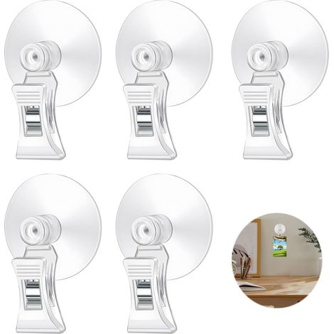 5 pezzi ventosa con morsetto, supporto a clip con gancio a ventosa multifunzione, ventosa in plastica trasparente con clip per finestre in vetro, acquario, supermercato, bagno