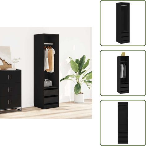 Garde-robe avec tiroirs Noir 50x50x200 cm Bois d'ingénierie - Armoire - Meuble Rangement - Armoire Noir - Commode Tiroir - Dressing Compact (1/5)