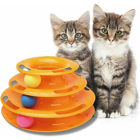Jouet Chat/Chien Tour De 4 Pistes en cercle - 3Balles -3 Étages - Orange (1/5)
