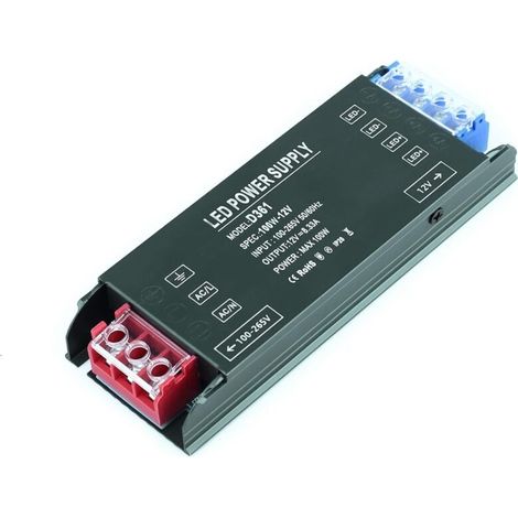 Transformateur 220V 12V 100W LED Driver Alimentation DC Ultra Mince pour Ruban LED (1/4)