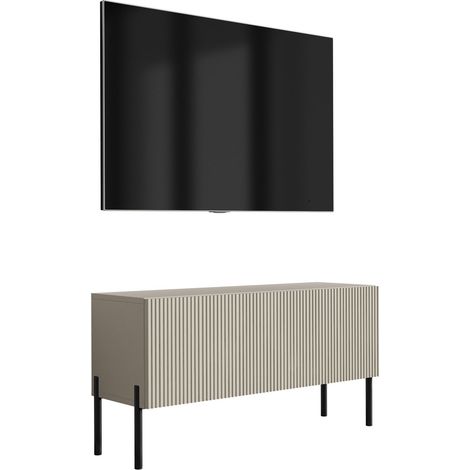 Mobile TV con frontale scanalato, Cashmere, gambe dritte nere, 100 × 32 × 52 cm (1/5)