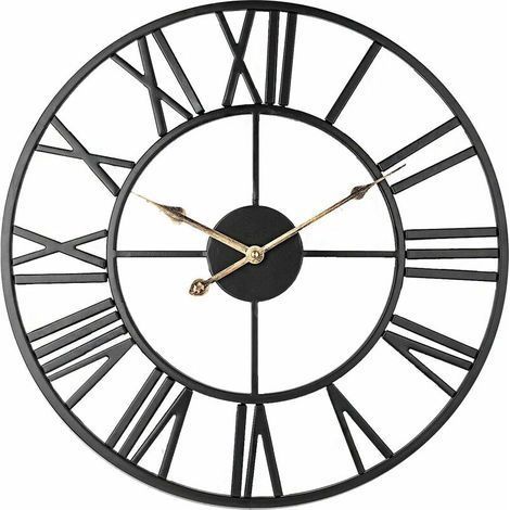 Horloge murale silencieuse vintage 50cm – Métal noir-or – Chiffres romains décoratifs – Antirouille et durable (1/5)