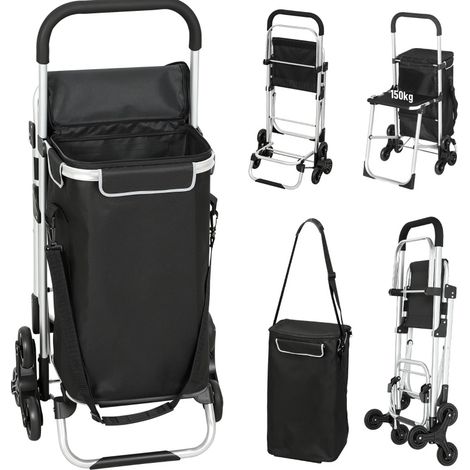 Chariot de courses pliable 40 L avec siège, roues 3D pour escalier, cadre aluminium, gris (1/5)