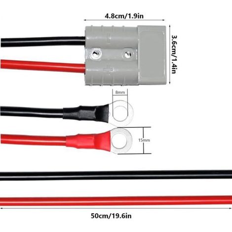 Connecteur Batterie - 50 A - 600 V - Câble 10 AWG - 50 cm - Cosses À Anneau - 2 Pièces (1/5)