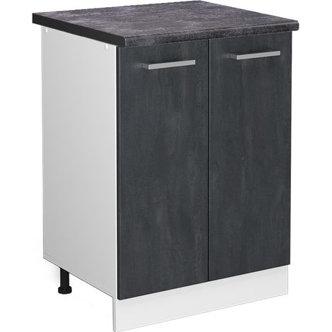 Mobiletto base cucina R-Line, Calcestruzzo nero, 60 cm PL Antracite, Vicco