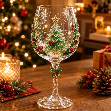 Verre à vin 3D de Noël artisanal motif Sapin de Noël 401-500 ml avec figurine intérieure – Livraison gratuite