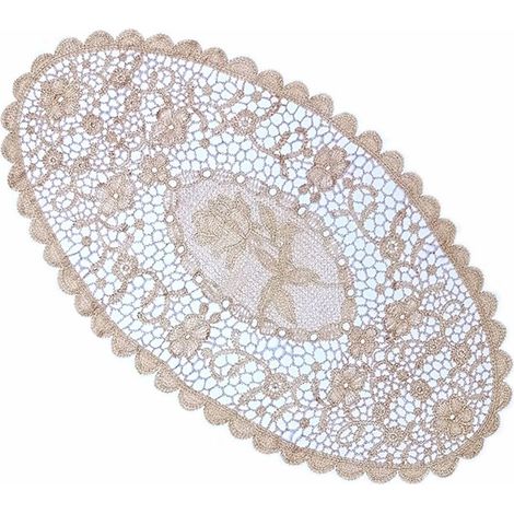 2 napperons en dentelle de coton lavable, antidérapants, résistants à la chaleur, kaki, 75x38 cm. (1/5)